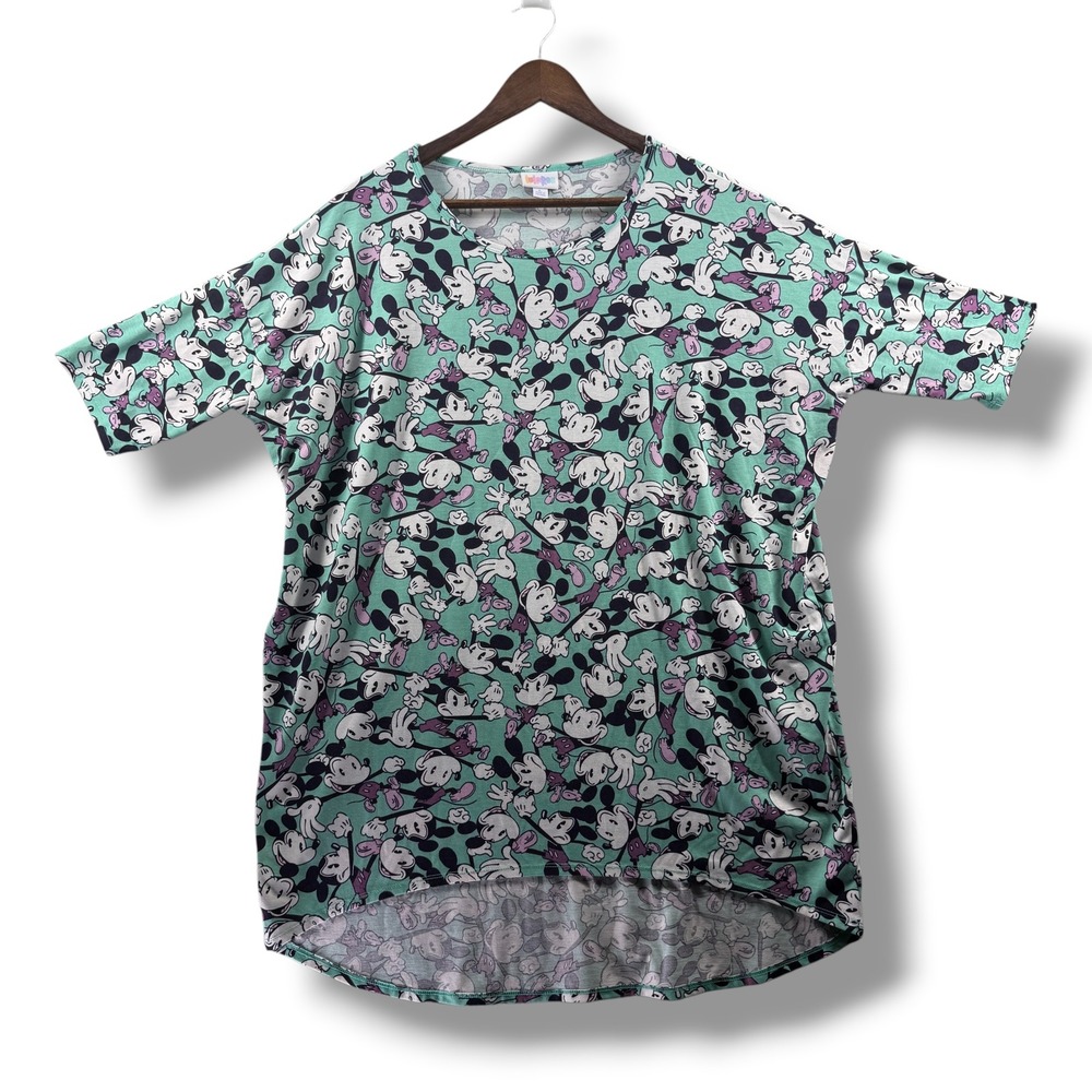 LuLaRoe Disney Mickey Mouse Irma Tunic Top Mint Green High Low Women Large